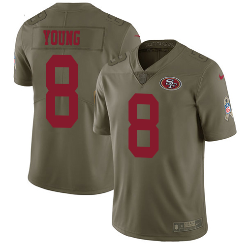 Nike 49ers #8 Steve Young Olive Men's Stitched NFL Limited Salute to Service Jersey - Click Image to Close